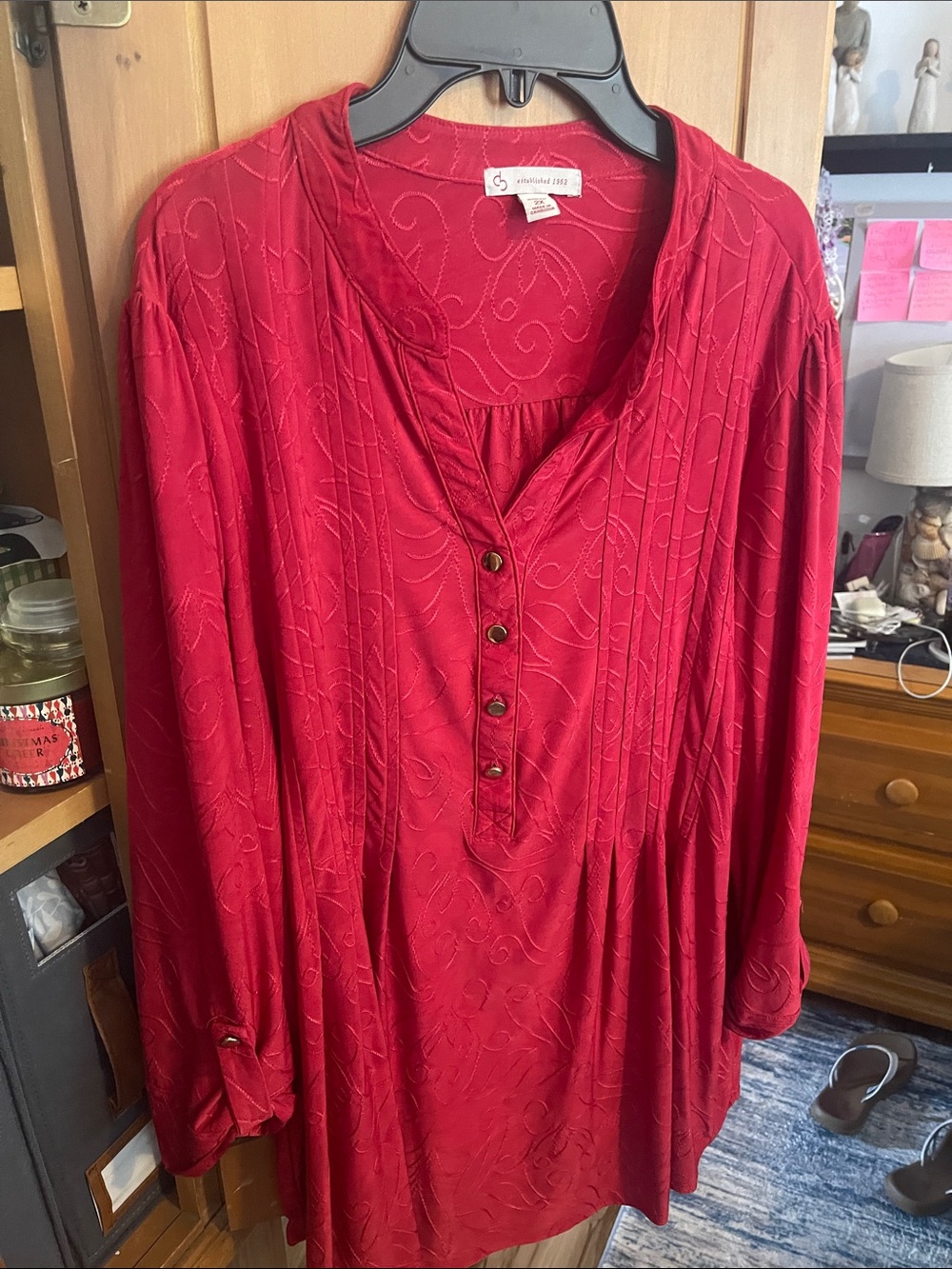 Db Established 1962 Crimson Red Button-Front Tunic Blouse